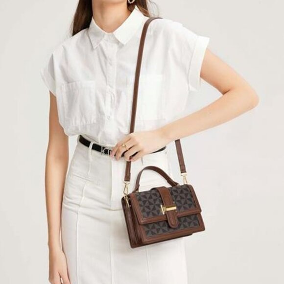 Crossbody Bags Top Handle Purses for Lady, Brown Vegan Leather Women's Handbags - Picture 2 of 8